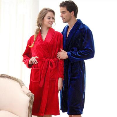 China New Arrival Winter Warmful QUICK DRY Luxury Plush Flannel Solid Color Couples Long Bathrobes for sale