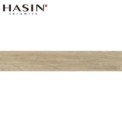 China Hasin Tiles Exterior Rustic Flooring Rustic Light Brown Porcelain Look Wood Tile for sale