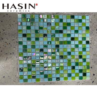 China Modern Hasin Green Color Leaf Mosaic Ice Jade Mosaic Gold Line Series Pool Materials Tile New for sale