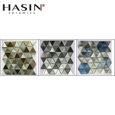 China Chinese Style Hasin Hotel Interior Kitchen Backsplash Brushed Silver Panel Glass Mosaic Tile for sale