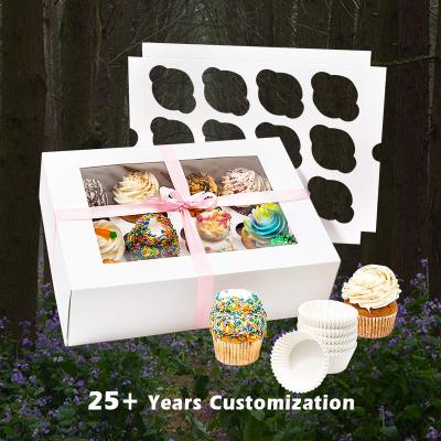 China 12 Hole 6 Single Recycled Black White Food Wrapping Paper Cake Box Custom Wholesale Materials 4 Pack Mini Clear Christmas Bakery Box Cupcake Box for sale