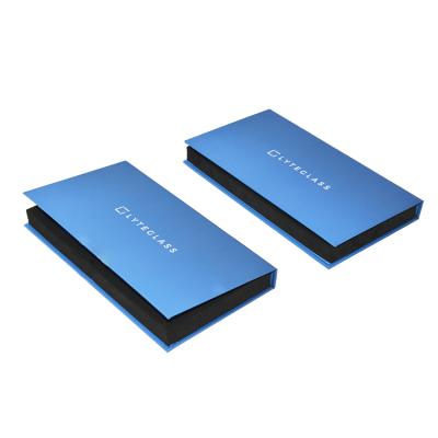 China Recycled Materials Wholesale Portable Luxury Blue Sunglasses Packaging Boxes Custom Logo for sale