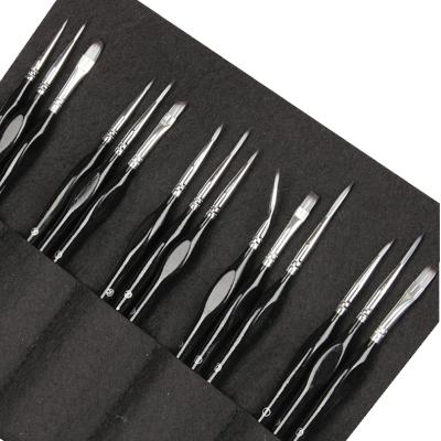 China 15pcs Miniature Acrylic Black Triangular Paint Brush Gouache Watercolor Oil Handle Hook Liner Pen Art Wood Brush With Bag And Bottle for sale