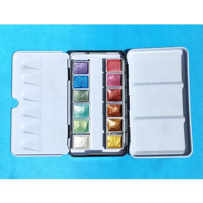 China 12/24/36 Colors Non-Toxic Watercolor Pan Half Tin Nail Art Paint Tin Metallic Solid Metallic Watercolor Paint for sale