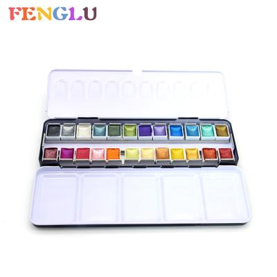 China 24 Colors Metallic Solid Watercolor Paint Non-Toxic Metallic Watercolor Kits In Tin Box for sale