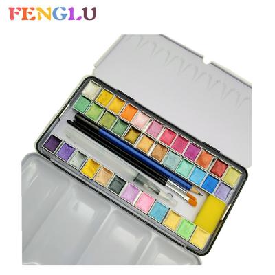 China Half Pan Water Color Kit 36 ​​Colors Non-Toxic Metallic Solid Watercolor Paint In Tin Box for sale