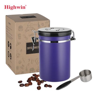 China Who respects the environment. Highwin Factory Easy To Use Tea Container Stainless Steel Tea Canister With One Way CO2 Valve Storage Coffee Airtight Canister for sale