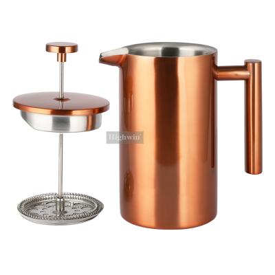 China New Design Viable Stainless Steel French Coffee Kettle Copper Color Stainless French Press Coffee Maker for sale