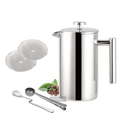 China Sustainable Hot Selling 800ml Stainless Steel Silver Mirror Double Walled Coffee French Press for sale