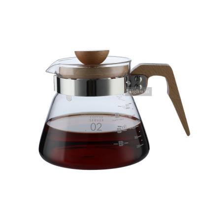 China Who respects the environment. Highwin Easy To Use Factory Coffee Pot Glass Server Pour Over Brewer Carafe With Bamboo Lid for sale