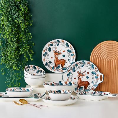 China Viable Wholesale Nordic Popular Custom Printed White Ceramic Salad Dish Sets For Wedding Dinnerware for sale