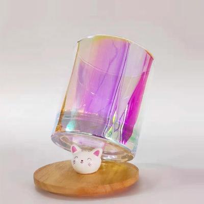 China Wholesale Home 10oz Candle High Quality Holographic Jar Decoration Electroplating Glass Candle Holder With Lid for sale