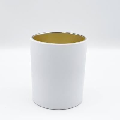 China Home decoration 8oz 10oz Matte White Glass Candle Jar with gold plating inside for sale