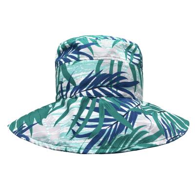 China Picture Back Velcro Sun Shield Bucket Hat Bamboo Botanical Print Fishmen Fishing Travel UV Prevent Hat Wide Brim for sale