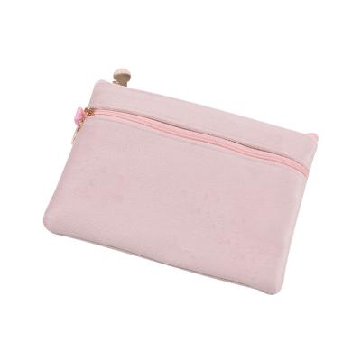 China Fashoion Double Zippered Velvet Makeup Storage Bag Travel Cosmetic Case Makeup Bag Travel Make Up Bag Pouch for sale