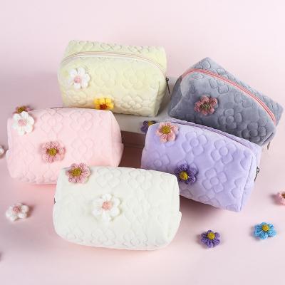 China New Fashion Vintage Logo Printed Custom Plush Makeup Bag Pouch Cosmetic Eco Friendly Zipper Pouch Promotional Gift For Girl for sale