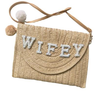 China New Arrival Portable Hot Selling RTS Style Paper Rope BRIDE/MRS/WIFE Beach Bohemian Lady Bags Hand Braided Bag for sale