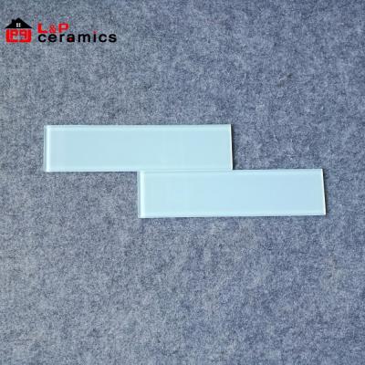 China Light blue glass parquet subway slab 3x12 for backsplash, kitchen, bathroom, shower for sale