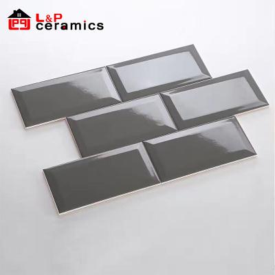 China USA Subway Elegant Dark Gray Beveled Ceramic Backsplash Tile 100x300 Wall For Kitchen, Bathroom, Shower for sale