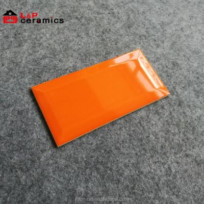 China Beveled Elegant Orange Ceramic USA Subway 10x20 Tile For Kitchen Backsplash , Bathroom Wall for sale