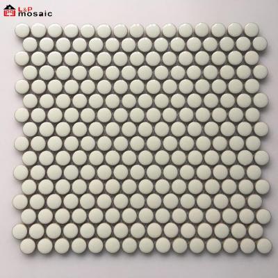 China Beige Crystalline Parquet L&P Mosaic NKJ1941 Gloss Penny Round Ceramic Mosaic Slab for sale