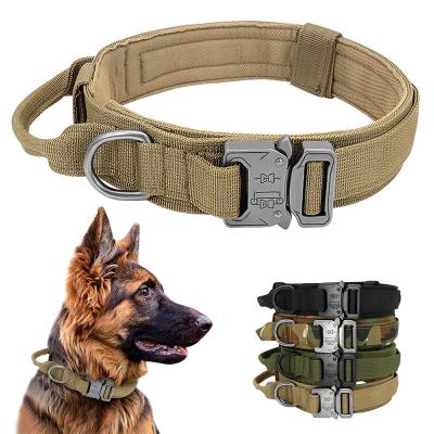 China Quick Release Durable Heavy Duty Training Adjustable Military Nylon Tactical Dog Collar With Handle for sale