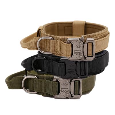 China Quick Release Army Training High Quality Nylon Tactical Military Adjustable Dog Collar With Handle For Large Dog for sale