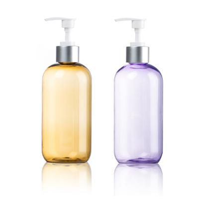 China Cosmetic 8oz 250ml Boston Round Color Skin Care Bottles Plastic Pump Bottles With Pump Dispenser for sale