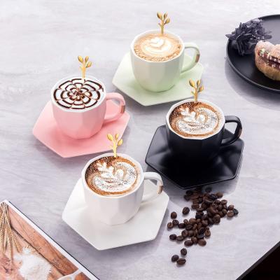 China Viable Custom Creative Nordic Color Tea Logo Set Coffee To Mug Coffee Ceramic Cups And Saucers for sale