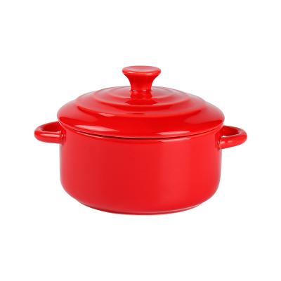 China Red Soup Stew Pot Mini Casserole Food Sustainable Custom Cookware Porcelain Cooking Pot Ceramic Casserole for sale