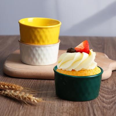 China Viable Kitchen Porcelain Mini Ceramic Baking Souffle Dishes Wholesale Creme Burnt Ramekins for sale