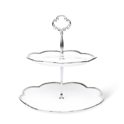 China Ceramic Cake Tower Cup Wedding Party Dessert Display Serving Tray Golden Silver Edge 2 Tier Cupcake Stand for sale