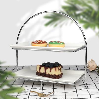 China Customized Viable Multilayer Ceramic Cake Shelf Dessert Dish Storage Rack Cake Serving Tray for sale