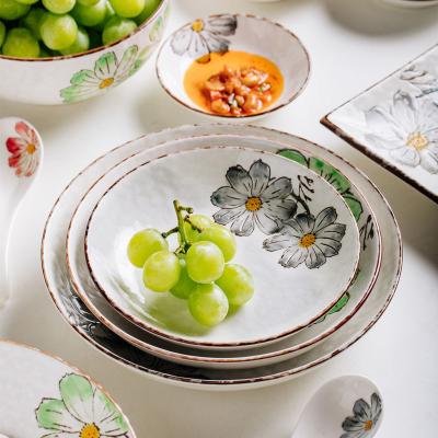 China Sustainable Wholesale Flower Decor Soup Dish Cheese Dessert Appetizer Plates Fruit Snack Ceramic Dish for sale