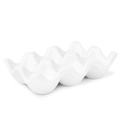 China Viable Container Kitchen White Egg Tray Storage 6 Cups Ceramic Egg Basket Holder Chicken Egg Dispenser for sale