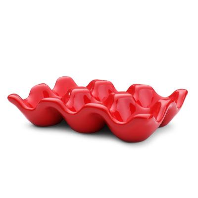 China Colorful Storage Viable Kitchen Chicken Egg Container 6 Cup Dispenser Holder Ceramic Egg Trays for sale