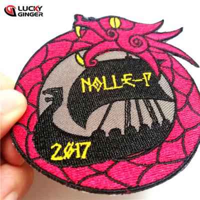 China Viable Good Quality Woven Embroidery Patches Iron On Woven Badge Patches By Dragon Embroidery Patches Heat Press for sale