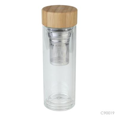 China High End Minimalist Prostar Double Wall Insulated Tea Glass Water Bottle Beverage Tumbler Multipurpose Bamboo Lid Tea Tumbler for sale