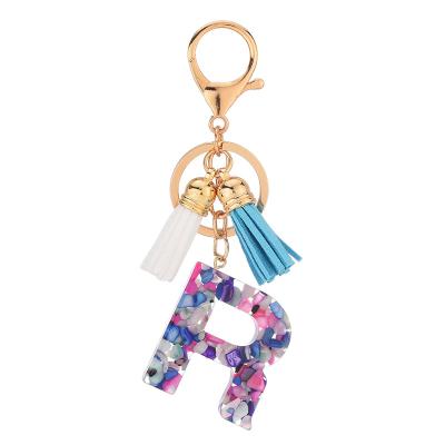 China Modern Tassel English Alphabet Resin Key Chain Acrylic Accessories European and American Popular Letter Keychain Accessories for sale