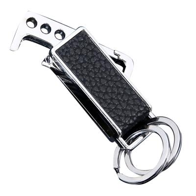 China Universal Promotional Man Rotary Car Beer Bottle Opener Key Chain Metal Leather Openers for sale