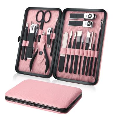 China Gift Set Manicure Set Professional Nail Clippers Kit Pedicure Care Tools Women 18Pcs Grooming Kit for Travel or Home (Pink) for sale