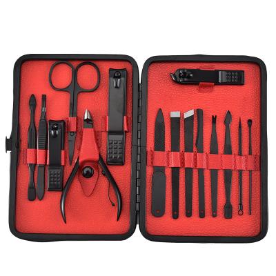 China Gift Set High Stainless Steel Nail Clipper Set Manicure Kit With Portable Leather Case (Black) for sale