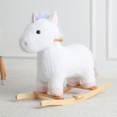 China Rainbow Unicorn Wooden Kids Toy Stuffed Animal Rocking Ride Rocker Rocker for sale