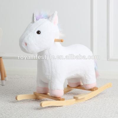 China Ride on Wooden Baby Kids Unicorn Sheep Toy Rocking Horse Plush Toy Animal Rocker Horse for sale