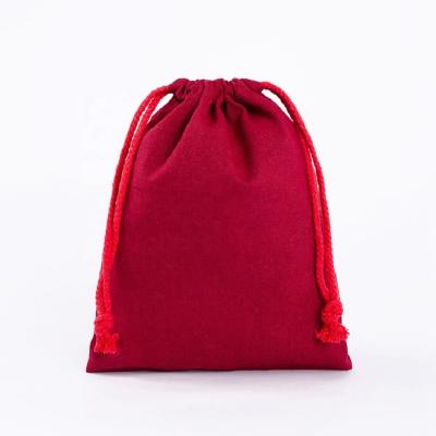 China Gift Packaging Eco-friendly Red Linen Fabric Drawstring Pouch For Gifts Packing for sale