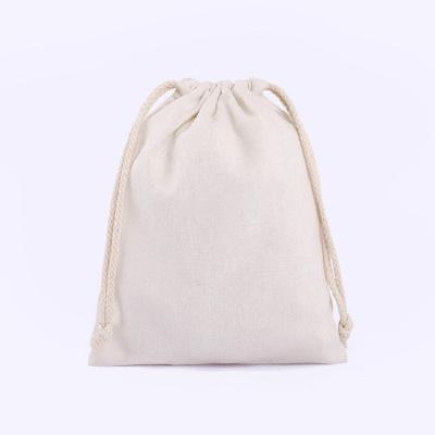 China Gift Packaging Eco-friendly White Linen Fabric Drawstring Pouch For Jewelry Packaging for sale