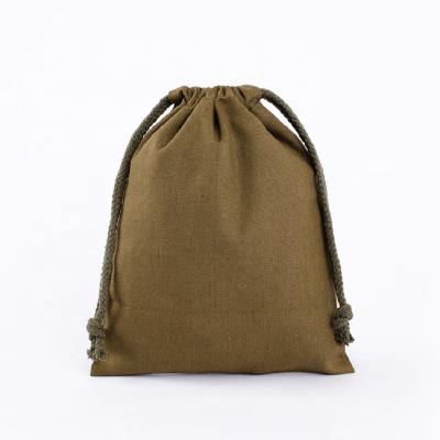 China Gift Packaging Eco-friendly Camel Color Canvas Linen Fabric Drawstring Bag For Cosmetic Packaging for sale