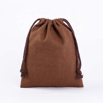 China Gift Packaging Linen Fabric Eco-friendly Light Brown Canvas Drawstring Bag For Cosmetic Packaging for sale