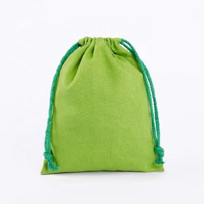 China Gift Packaging Linen Fabric Eco-friendly Apple Green Canvas Drawstring Bag For Soap Packaging for sale