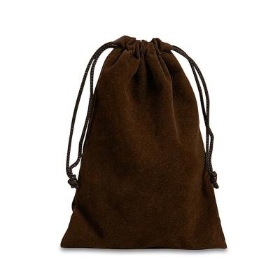 China Recyclable Luxurious Brown Velvet Velveteen Drawstring Bag For Jewelry Packaging for sale